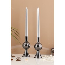 Küçük Platin Renk Metal Şamdan Seti, 2'li Dekoratif Mumluk