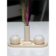 Mini Vazolu Tabaklı Krem Mumluk Seti, Şıklık ve Sıcaklık Sağlar.