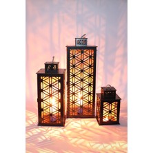 Ahşap 3'lü Siyah Fener Mumluk Seti, Şık ve Doğal Dekorasyon Için Ideal