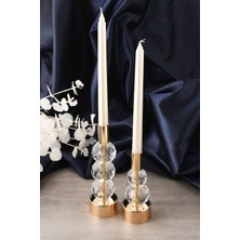 Gold Renk Kristal Görünümlü 2'li Metal Mumluk Seti Dekoratif