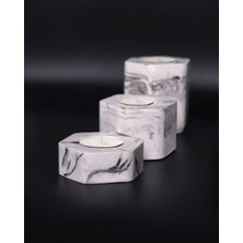 Mermer Desenli Dekoratif Tealight Mumluk, Şık ve Zarif Masa Dekorasyonu Parçası