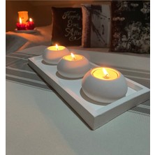 Şık 3'lü Beton Tabaklı Dekoratif Tealight Mumluk Seti