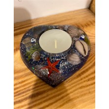 Mavi ve Karışık Renkli El Yapımı Epoksi Mumluk Şık Dekorasyon Ürünü