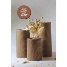 3'lü Ahşap Kaplama Mumluk Seti, Dekoratif ve Şık Tealight Yüzeyi