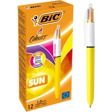 4 Colours Sun Tükenmez Kalem, 12'li Kutu, 1.0mm Uç, Tek Kalemde Sarı, Mor, Turuncu ve Pembe Renkler
