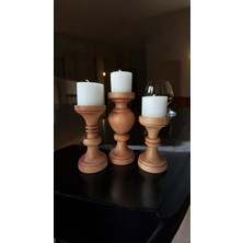 El Işçiliği Ahşap 3’lü Dekoratif Şamdan Mumluk Aksesuar