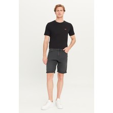Slim Fit Dar Kesim Yüksek Bel Koyu Antrasit Pamuklu Esnek Şort