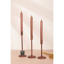 3'lü Bakır Eskitme Şamdan Mumluk, Şık ve Uzun Tasarım, Ev Dekorasyonu