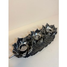 Şık Üçlü Lotus Mumluk Seti, Gümüş-Eskitme Dekoratif Tasarım