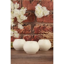 3'lü Seramik Mumluk Seti, Krem Tonları, Şık ve Zarif Dekorasyon Parçası