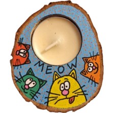 Renkli Kütük Tasarımlı Kedi Temalı Dekoratif Mumluk