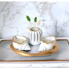 Şık Deniz Kabuklu Dekoratif Mumluk ve Biblo Seti, Altın ve Beyaz Renk Seçenekleri