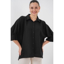 Modavera Bağlama Detaylı Ayrobin Gömlek 20290 - Siyah