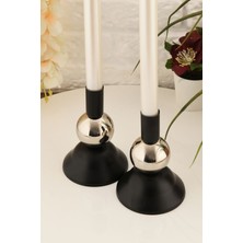 Şık Siyah Gümüş Metal Dekoratif Çift Mumluk Seti