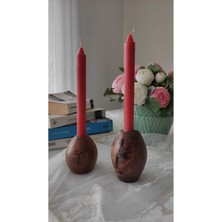 El Işçiliği Ceviz Renk Ahşap Mumluk, Şık ve Doğal Dekorasyon Ürünü