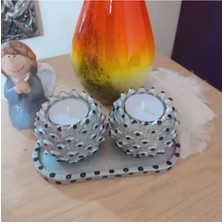 Kozalak Temalı Şamdan, Gümüş Renkli Mumluk, Şık ve Doğal Dekorasyon Aksesuarı