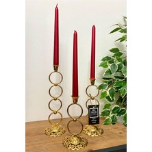 3'lü Şamdan Mumluk, Gold Kaplama, Dekoratif Metal Tasarım, Ev Şıklığı