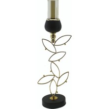 Şeffaf 43X16CM Yaprak Desenli Mumluk Şamdan, Zarif ve Dekoratif Parçalar