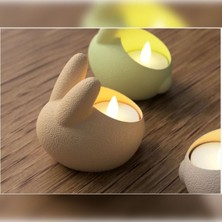 Tavşan Şeklinde Mini LED Mumluk, 3D Baskı Dekoratif Aksesuar, Şık ve Sevimli Tasarım