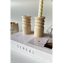 2'li Beton Şamdan Mumluk Seti Bej, Şık ve Modern Dekor Için Ideal