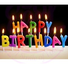 Rengarenk Happy Birthday Yazılabilen Doğum Günü Mumu