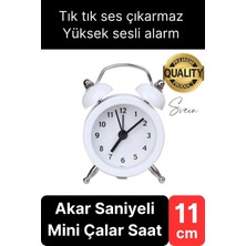Sessiz ve Yüksek Sesli Retro Tasarımlı Analog Masaüstü Çalar Saat, 11 cm