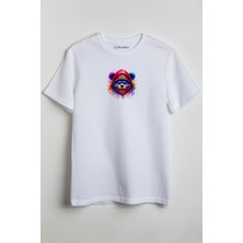 Merch&ice Kapşonlu Renkli Ayı Baskılı Unisex T-Shirt Beyaz