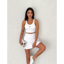 Femora Şortlu Etek Tulum Büstiyer Beyaz Takım