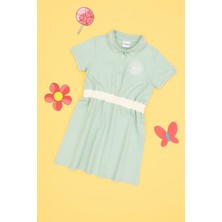 U.S. Polo Assn. Kız Çocuk Su Yeşili Polo Yaka Kısa Kol A-Form Örme Elbise 50306260-VR048