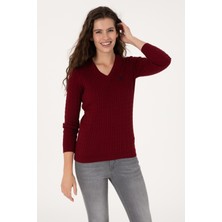 U.S. Polo Assn. Kadın Bordo V Yaka Basic Kazak 50313625-VR014