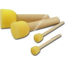Tampon Ahşap Saplı Sünger Fırça Seti 4'lü Ponpon