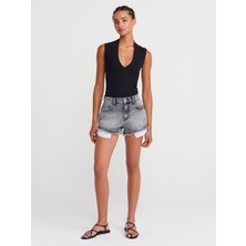 72014 Kar Yıkama Kısa Denim Şort-Antrasit