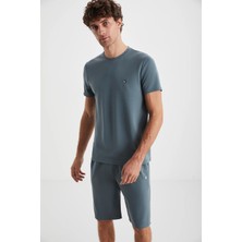 Erkek Şortlu Yazlık Pijama Takımı – Yeşil Renk Yuvarlak Yaka ve Düz Şort Alt C0T1N4