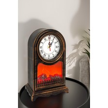 Şömine Detaylı Modern Masa Saati, Siyah, 40 Cm, Şık ve Zarif Tasarım