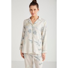 Kadın Uzun Kol Önden Düğmeli Bej Pijama Takım C6T1N6O2