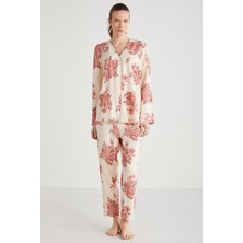 Kadın Uzun Kol Önden Düğmeli Gül Kurusu Pijama Takım C4T0N6O2