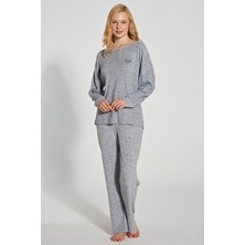 Kadın Uzun Kol Triko Mavi Pijama Takım C7T0N1O5