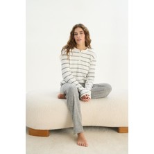Kadın Uzun Kol Triko Ekru Pijama Takımı C0T0N2O61