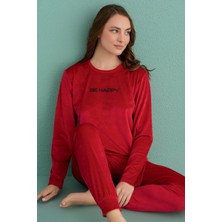 Kadın Uzun Kol Kadife Kırmızı Pijama Takımı C1T3N1O65-10