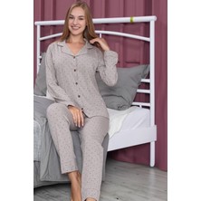 Coton House Kadın Uzun Kol Önden Düğmeli Kahve Pijama Takım 6149