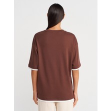 31894 Çift Görünümlü Oversize T-Shirt-Açık Kahve