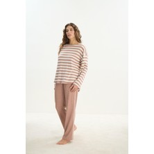 Kadın Uzun Kol Triko Gül Kurusu Pijama Takım C8T5N1O61