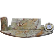 Doğal Mermer Masa Isimliği, Kalemlik ve Saatli, Şık ve Zarif Tasarım