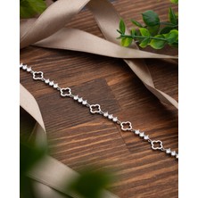 925 Ayar Rodyum Yonca Motifli Suyolu Gümüş Bileklik