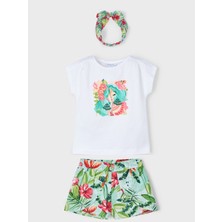 Mayoral Kız Çocuk Tropikal Tişört-Etek-Kafa Bandı 3 Parça Takım Yeşil-Beyaz