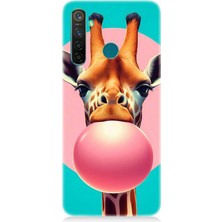Realme 5 Pro Uyumlu Balon Sakızlı Zürafa  Desenli Silikon Kılıf
