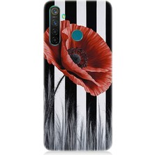 Realme 5 Pro Uyumlu Siyah Çizgide Gelincik  Desenli Silikon Kılıf