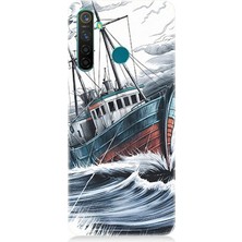 Realme 5 Pro Uyumlu Beyaz Fırtınada Gemi  Desenli Silikon Kılıf