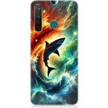 Realme 5 Pro Uyumlu Ateşle Dans Eden Köpekbalığı  Desenli Silikon Kılıf