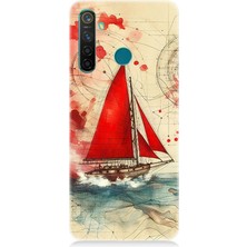 Realme 5 Pro Uyumlu Kırmızı Yelkenli Yolculuk  Desenli Silikon Kılıf